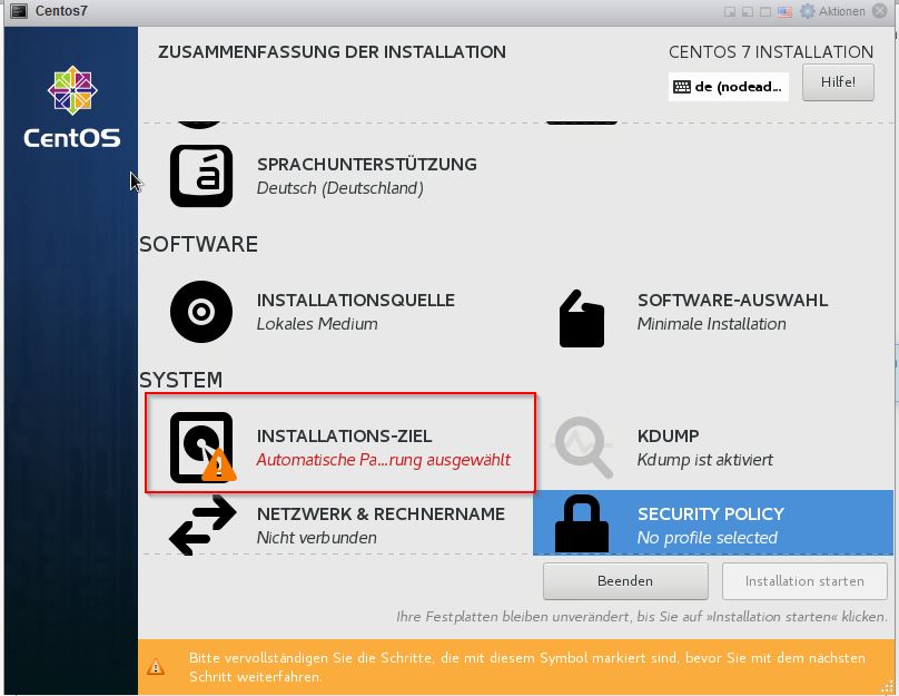 Install Centos7 Schritt6