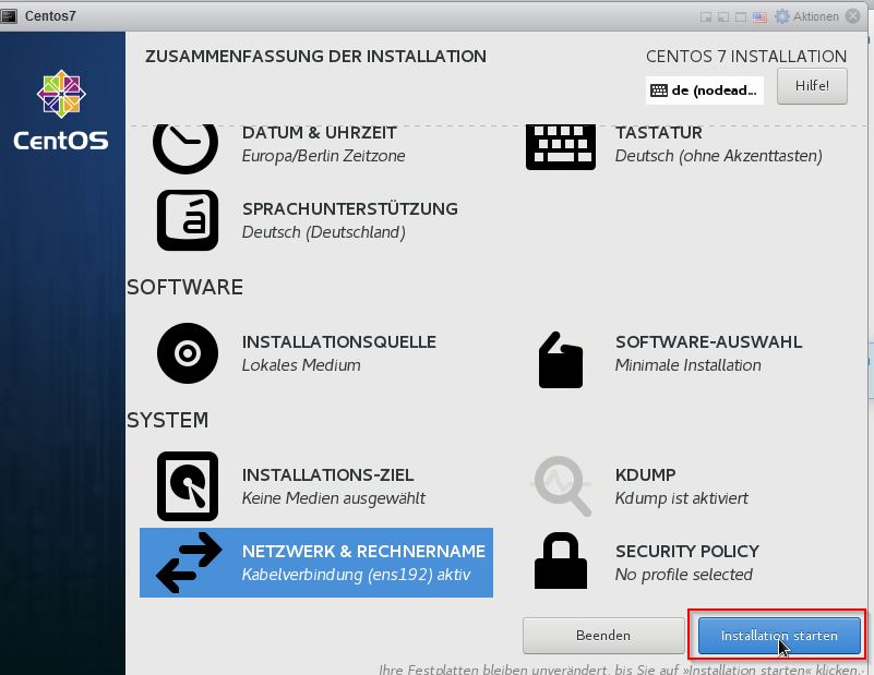 Install Centos7 Schritt9